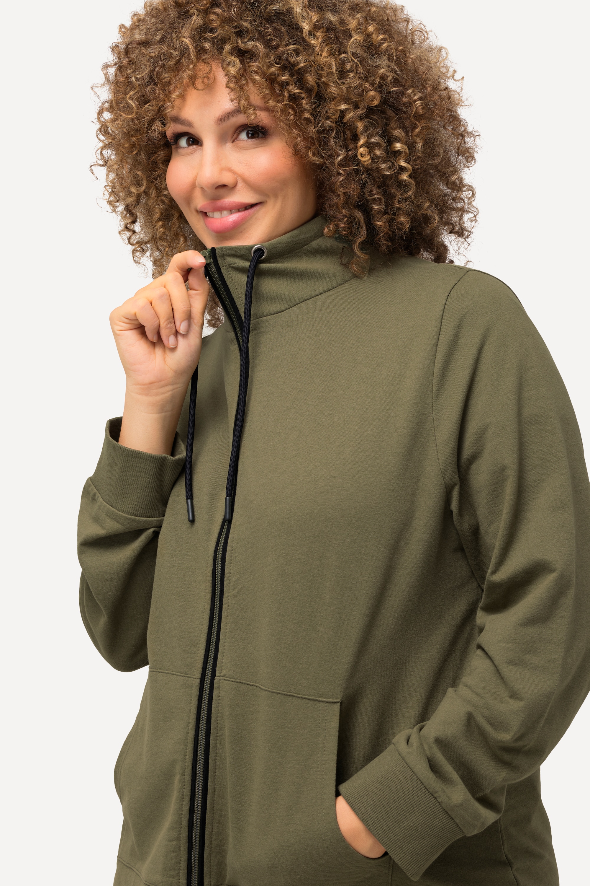 Ulla Popken Damen große Größen Sweatjacke Stehkragen Kängurutasche