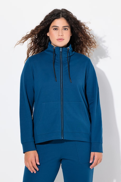 Sweatjacke, Stehkragen, Kängurutasche, hinten länger