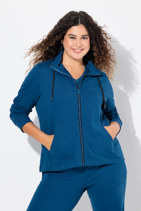 Sweatjacke, Stehkragen, Kängurutasche, hinten länger