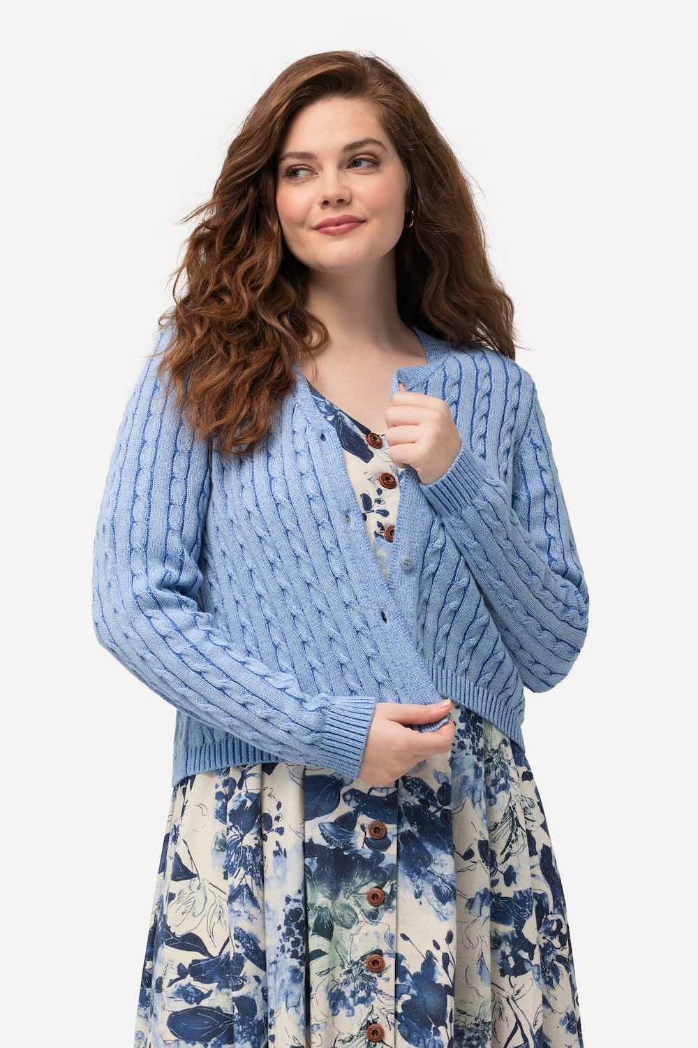 Große Größen Strickjacke, Damen, blau, Größe: 42/44, Baumwolle, Ulla Popken