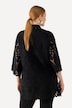 Kanten blouse, A-lijn, overhemdkraag, golvende zoom, 3/4-mouwen