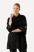 Kanten blouse, A-lijn, overhemdkraag, golvende zoom, 3/4-mouwen