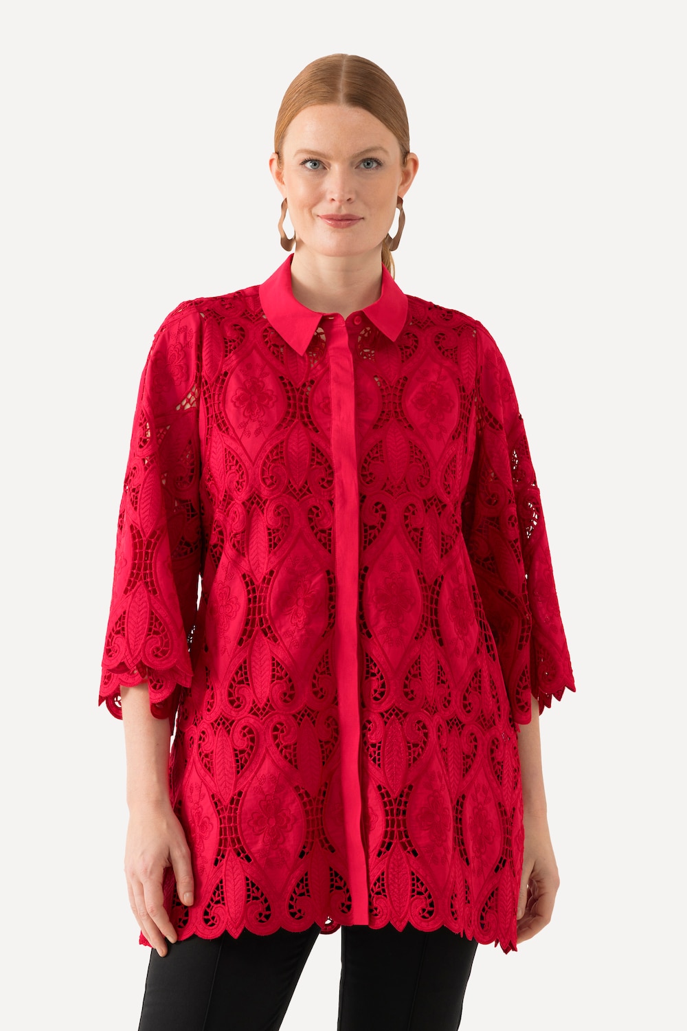 Große Größen Spitzenbluse, Damen, rot, Größe: 54/56, Polyester/Baumwolle, Ulla Popken