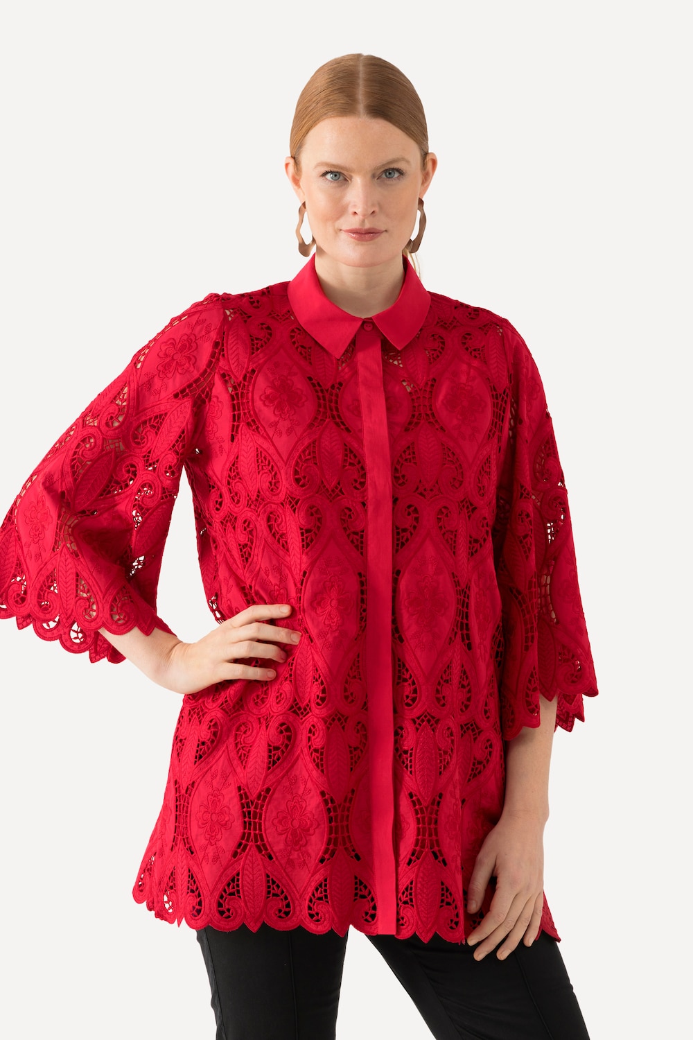 Grote Maten hemdblouse, Dames, rood, Maat: 50/52, Polyester/Katoen, Ulla Popken