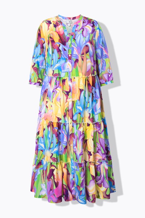 GRACE KARIN Robe Midi Femme - Col V, Manches 3/4, Coupe Trapèze, Tissu Élégant Polyester-Élasthanne - Pour Bureau, Soirée, Mariage