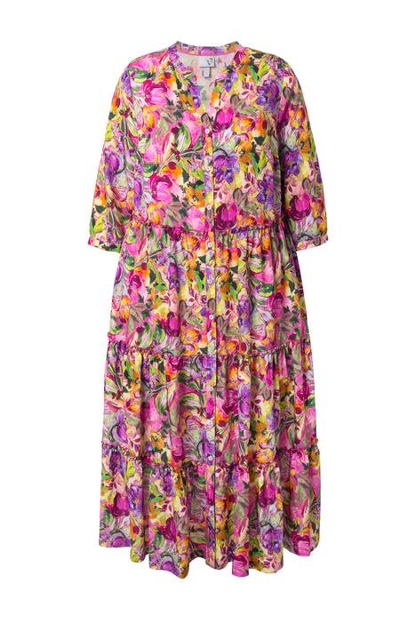 Maxi šaty, stojáček, výstřih do V, 3/4 rukávy, knoflíky