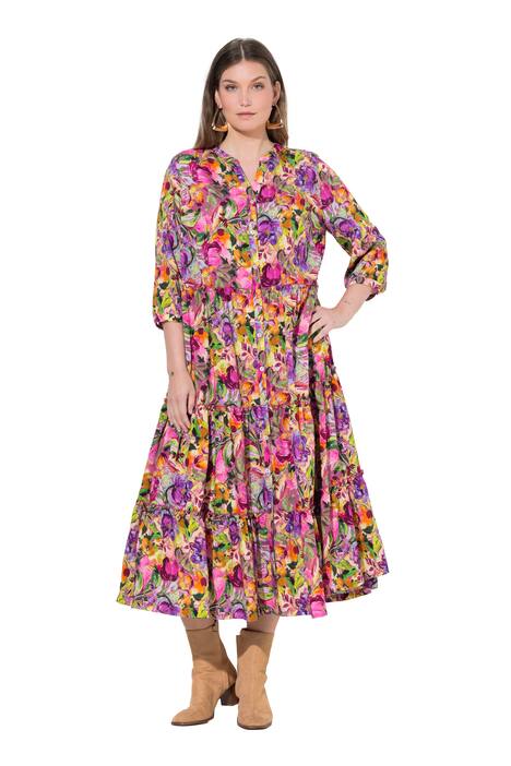 Maxi šaty, stojáček, výstřih do V, 3/4 rukávy, knoflíky