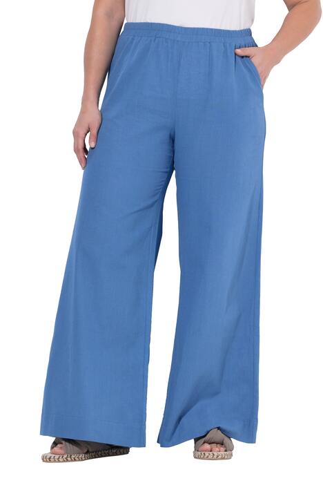 Palácové kalhoty, směs lnu, široké nohavice, elastický pas