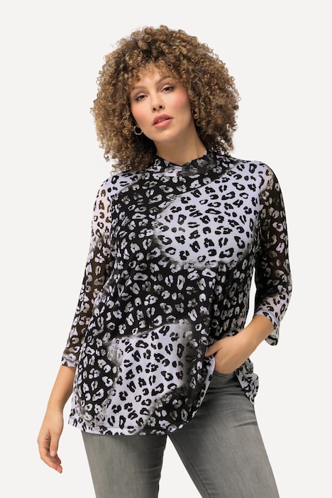 Black White Stretchy 3/4 Sleeve Casual Sexy Curvy Top Women Plus