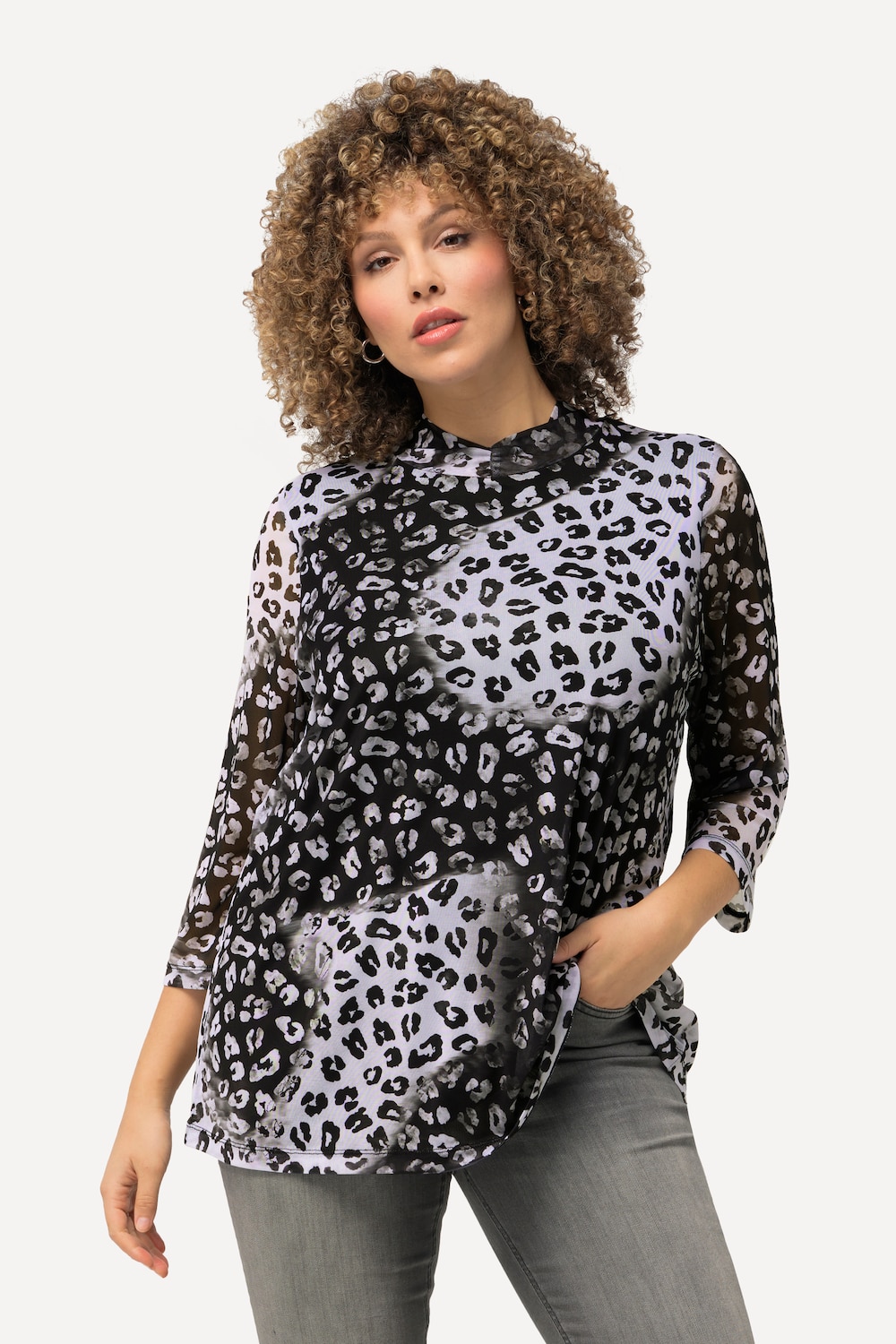 Große Größen Mesh-Shirt, Damen, weiß, Größe: 46/48, Polyester/Viskose, Ulla Popken