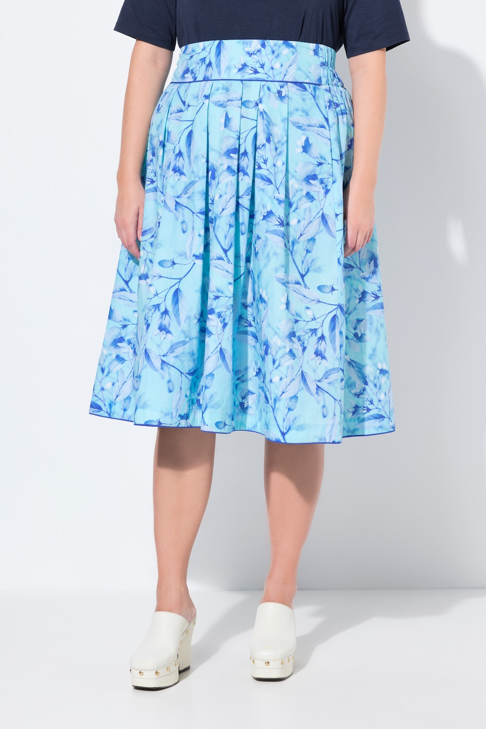 Große Größen Faltenrock, Damen, blau, Größe: 54, Baumwolle, Ulla Popken