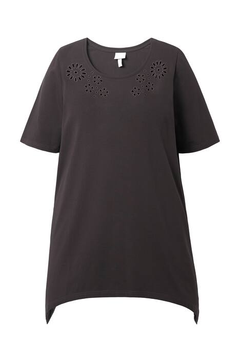 Tričko, děrovaná výšivka, kulatý výstřih, krátké rukávy, biobavlna