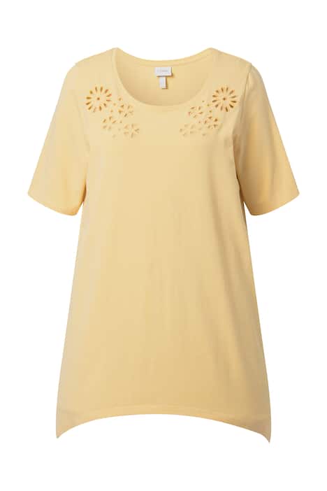 Tričko, děrovaná výšivka, kulatý výstřih, krátké rukávy, biobavlna