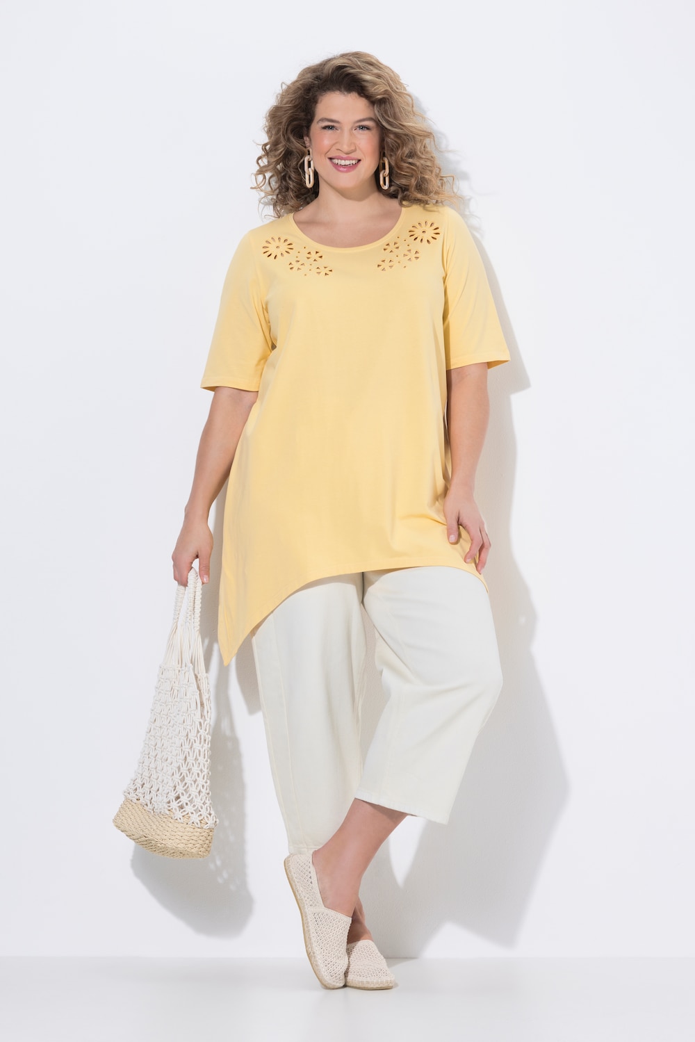 T-Shirt, Lochstickerei, Rundhals, Halbarm, Biobaumwolle