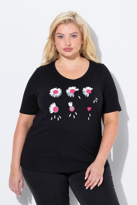 T-shirt, bloemen, Classic, ronde hals, korte mouwen