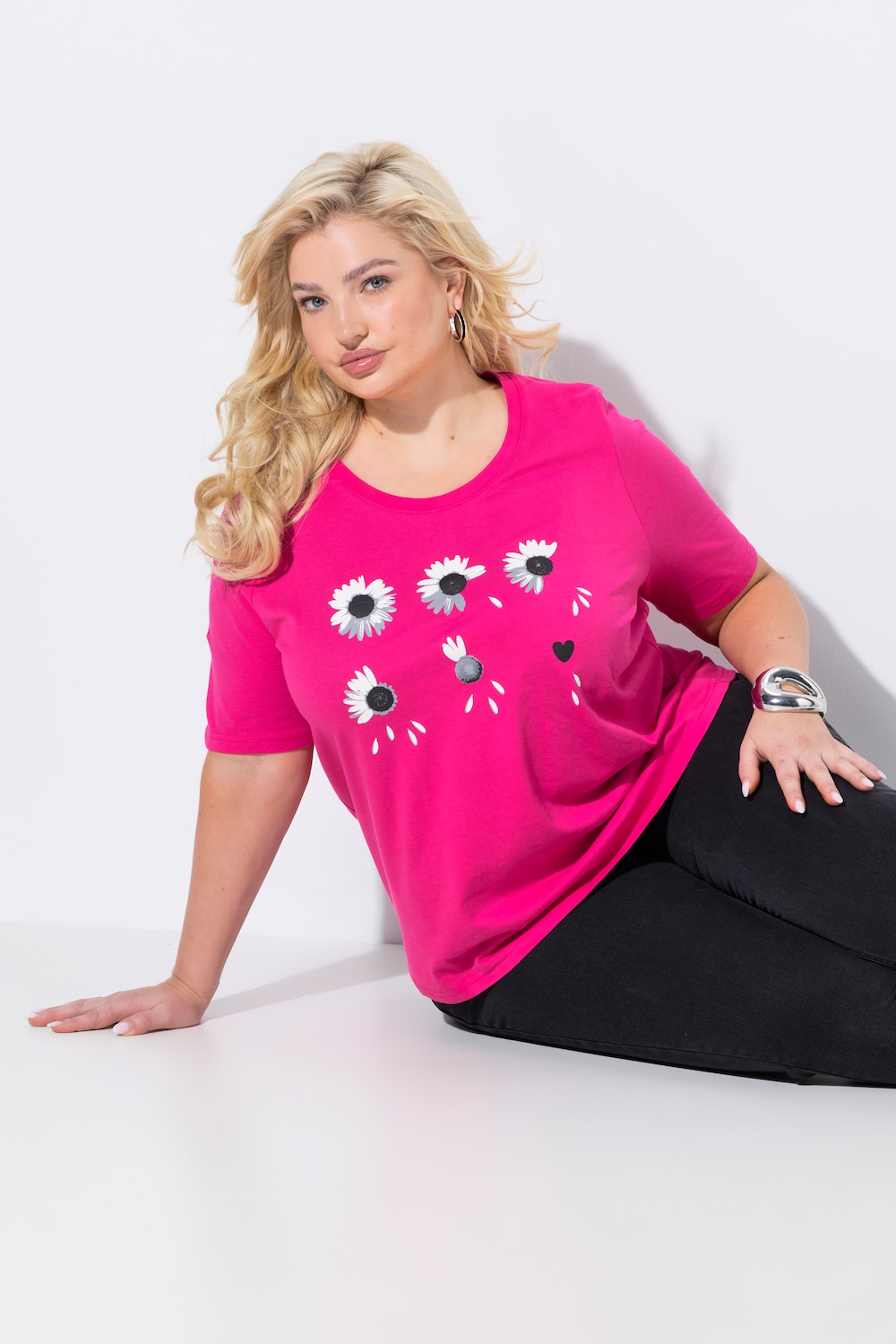 T-shirt, bloemen, Classic, ronde hals, korte mouwen