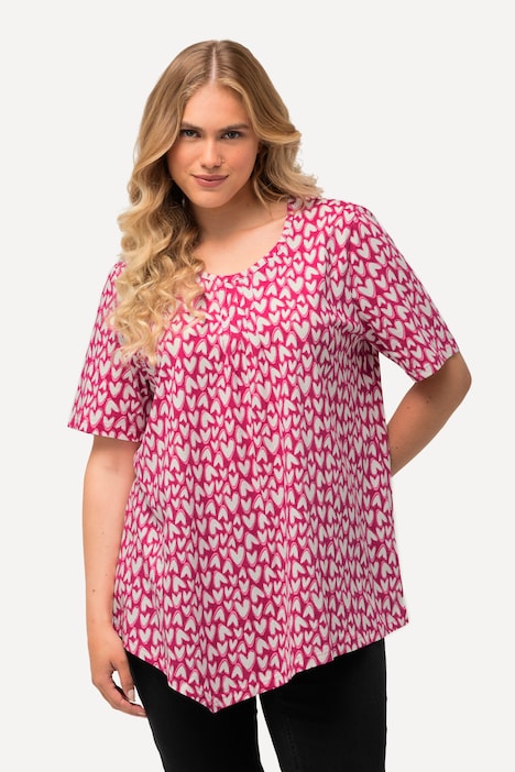 Heart Print Pointed Hem Short Sleeve Tee