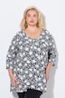Shirt, bloemen, A-lijn, V-hals, driekwartsmouwen