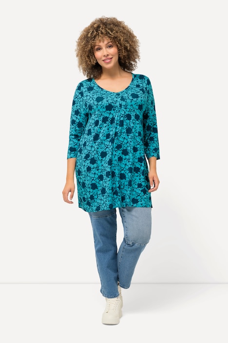 Floral Print 3/4 Sleeve A-Line Tee