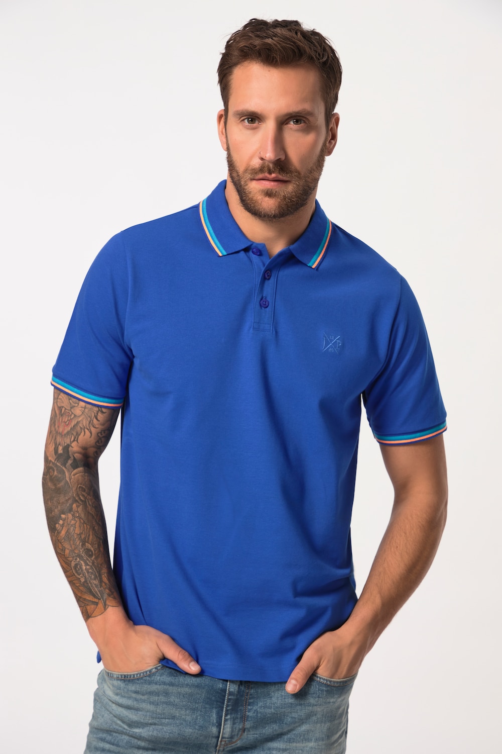 Große Größen JP1880 Polo-Shirt FLEXNAMIC®, Herren, blau, Größe: L, Baumwolle, JP1880