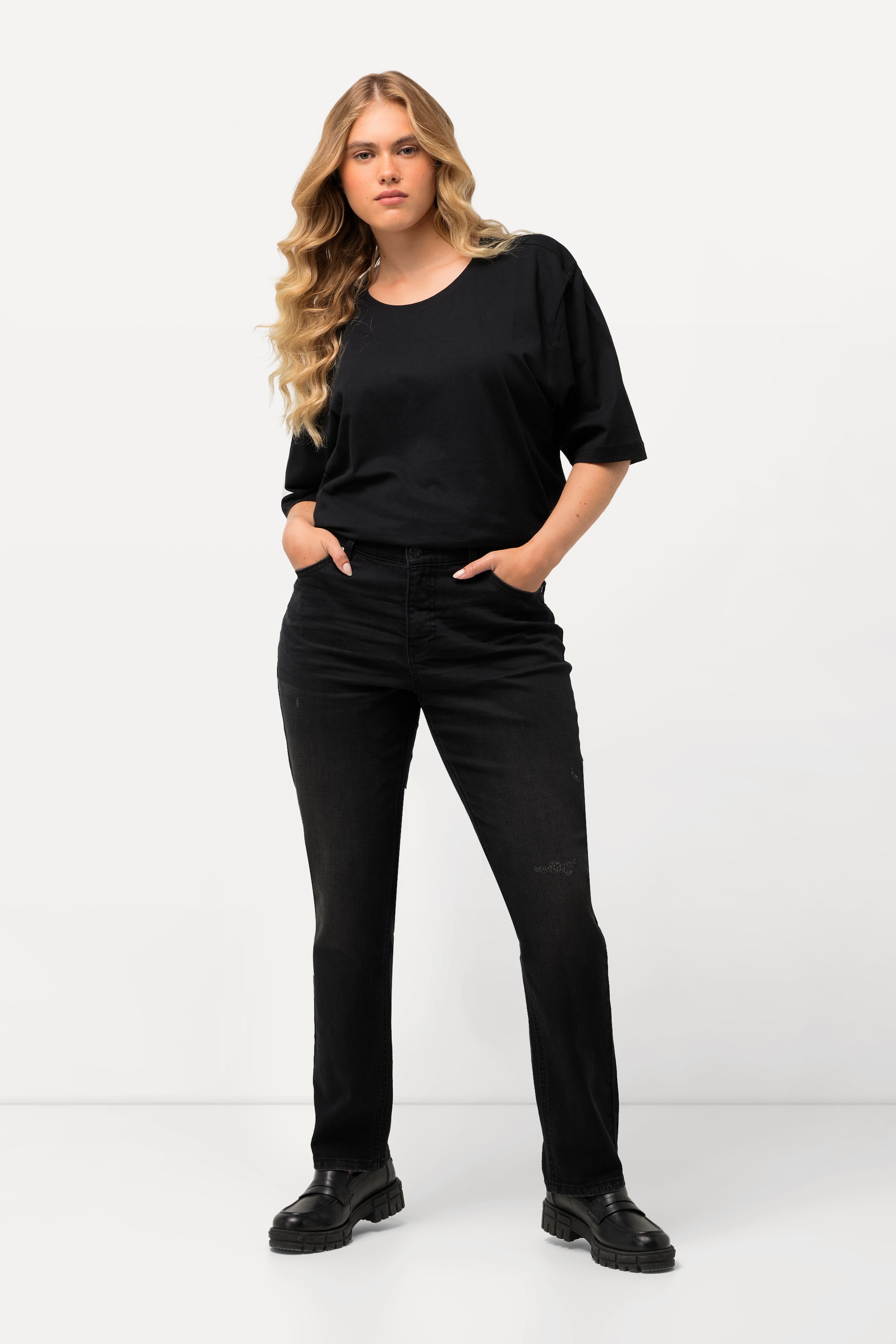 Ulla Popken Damen große Größen Jeans Sammy Destroy Effekte schmales Bein 826896