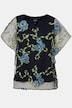 Bluse, dobbeltlag, blomsterbroderi, rund hals, korte ærmer