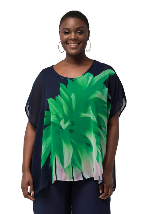 Halenkové tričko, květy, dvouvrstvá, kulatý výstřih, krátké rukávy