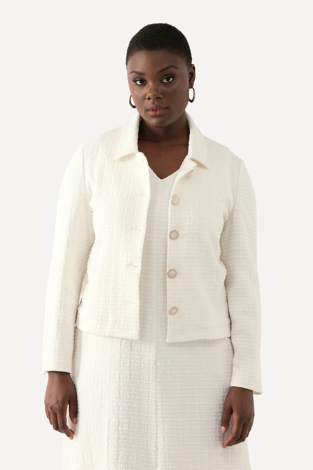 Große Größen Bouclé-Jacke, Damen, beige, Größe: 58/60, Polyester/Viskose/Baumwolle, Ulla Popken