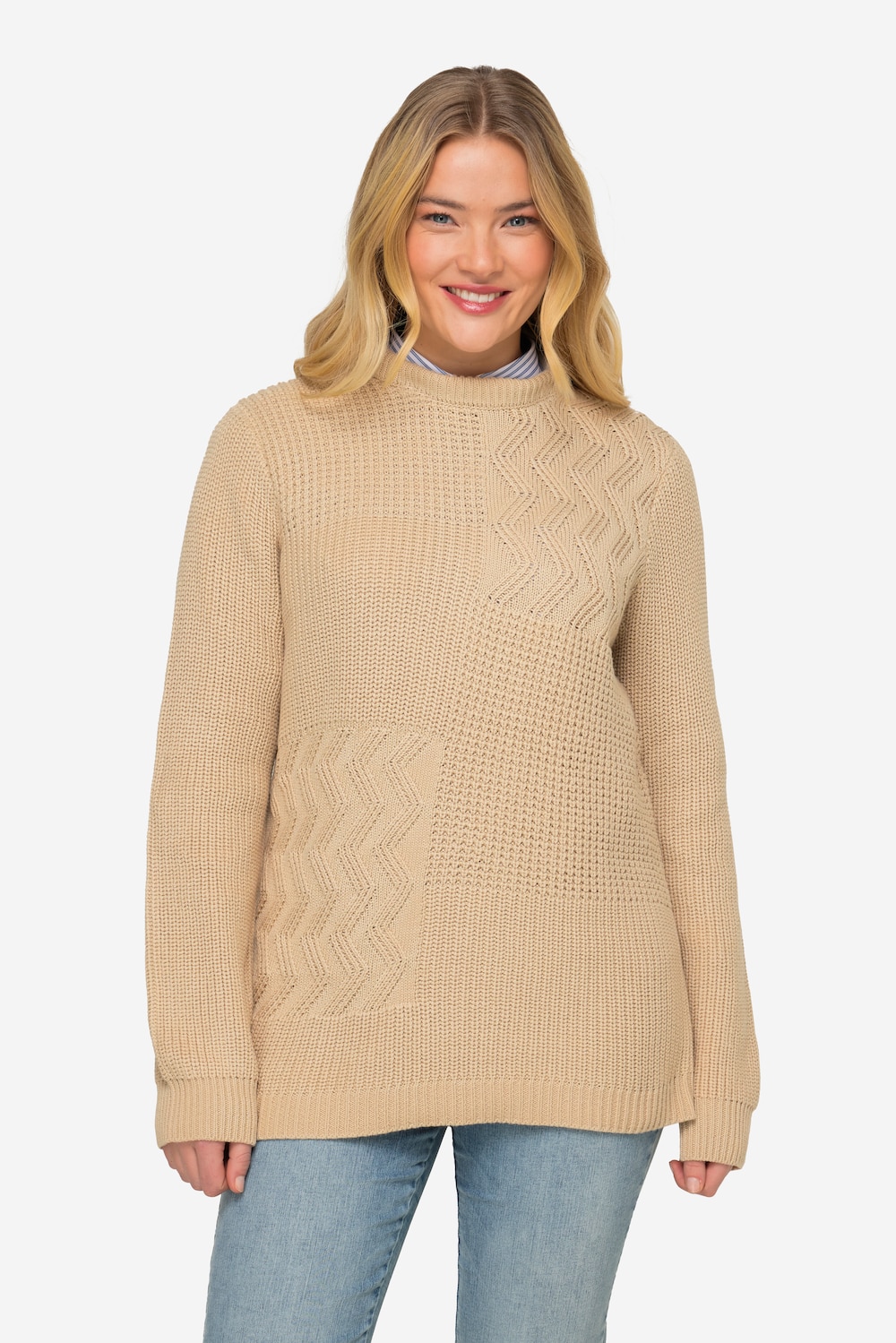 Große Größen Pullover, Damen, beige, Größe: L, Baumwolle/Synthetische Fasern, LAURASON