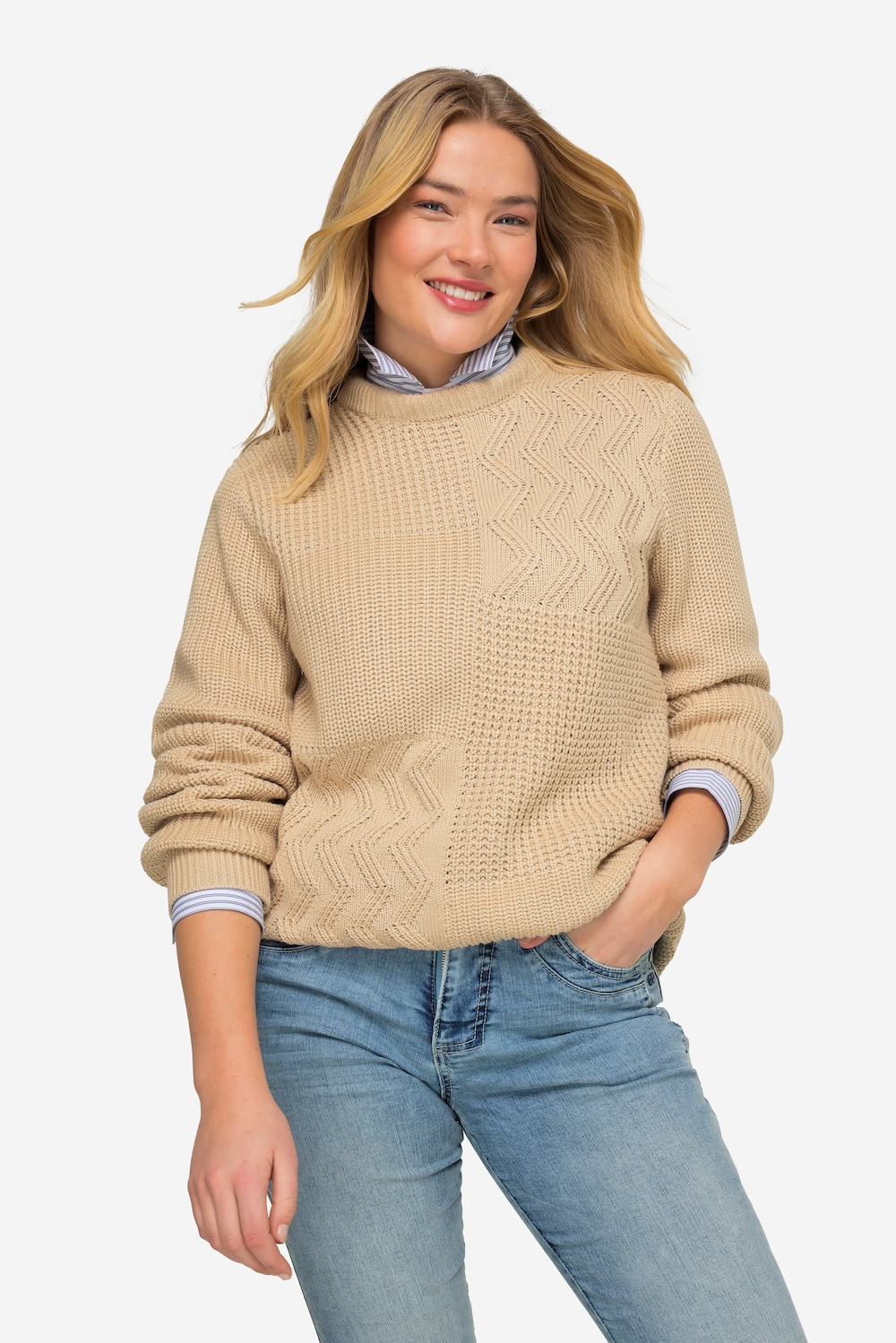 Große Größen Pullover, Damen, beige, Größe: S, Baumwolle/Synthetische Fasern, LAURASON