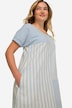 Jurk van linnenmix, A-lijn, strepenmix, ronde hals, halve mouw