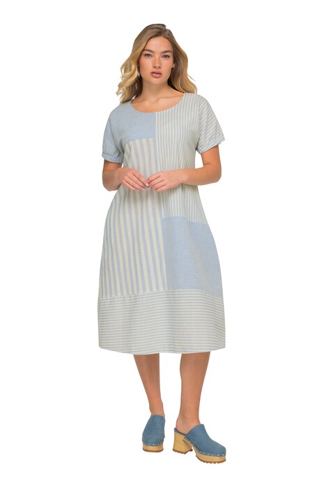 Linen Blend Dress A-Line Striped Mix