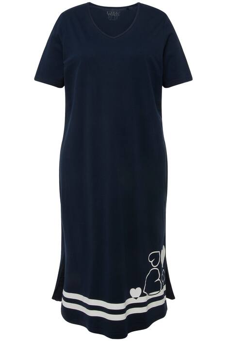 Noční košile, motiv na lemu, výstřih do V, krátké rukávy