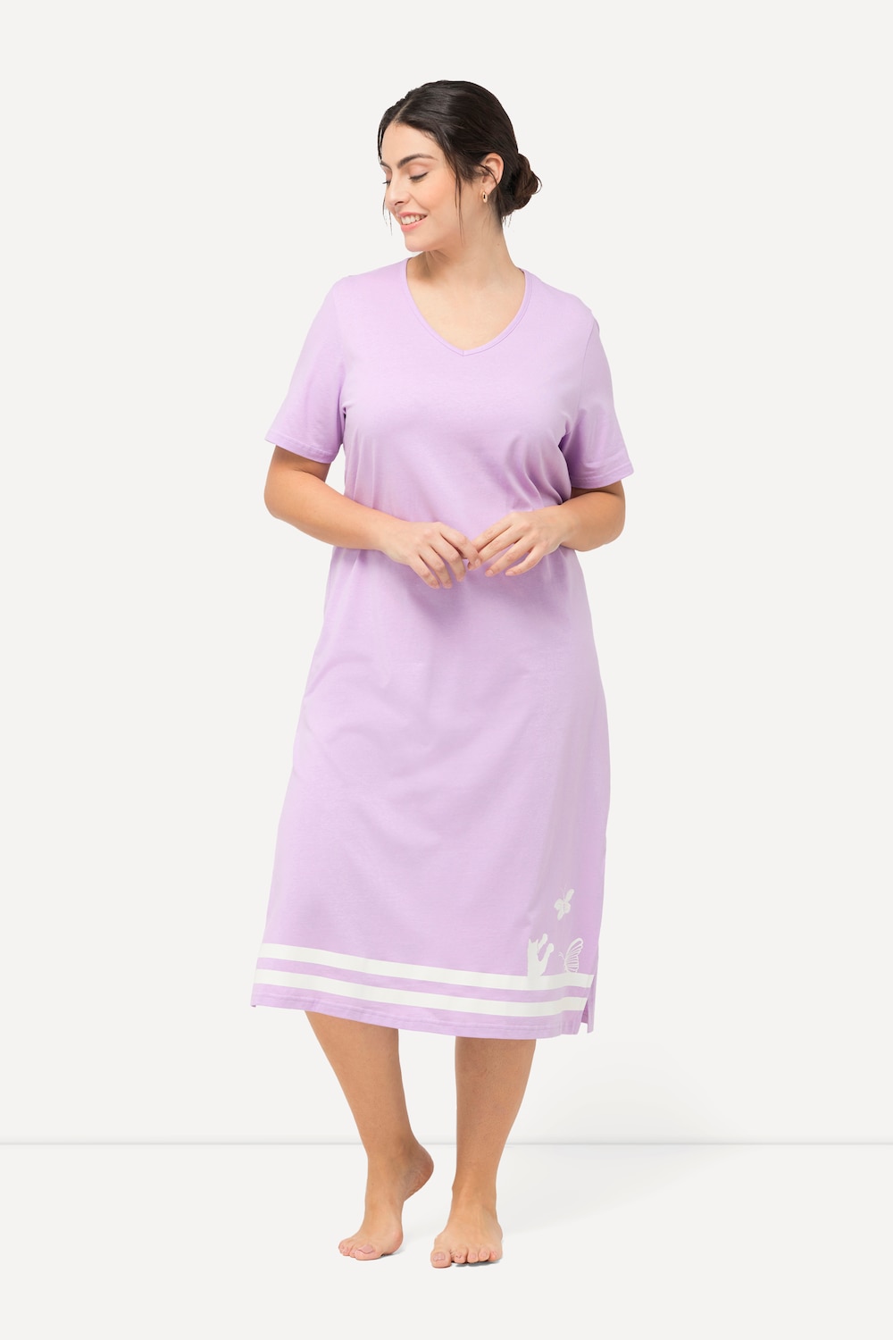 grandes tailles chemise de nuit avec motif sur la base, femmes, violet, taille: 48/50, coton, ulla popken