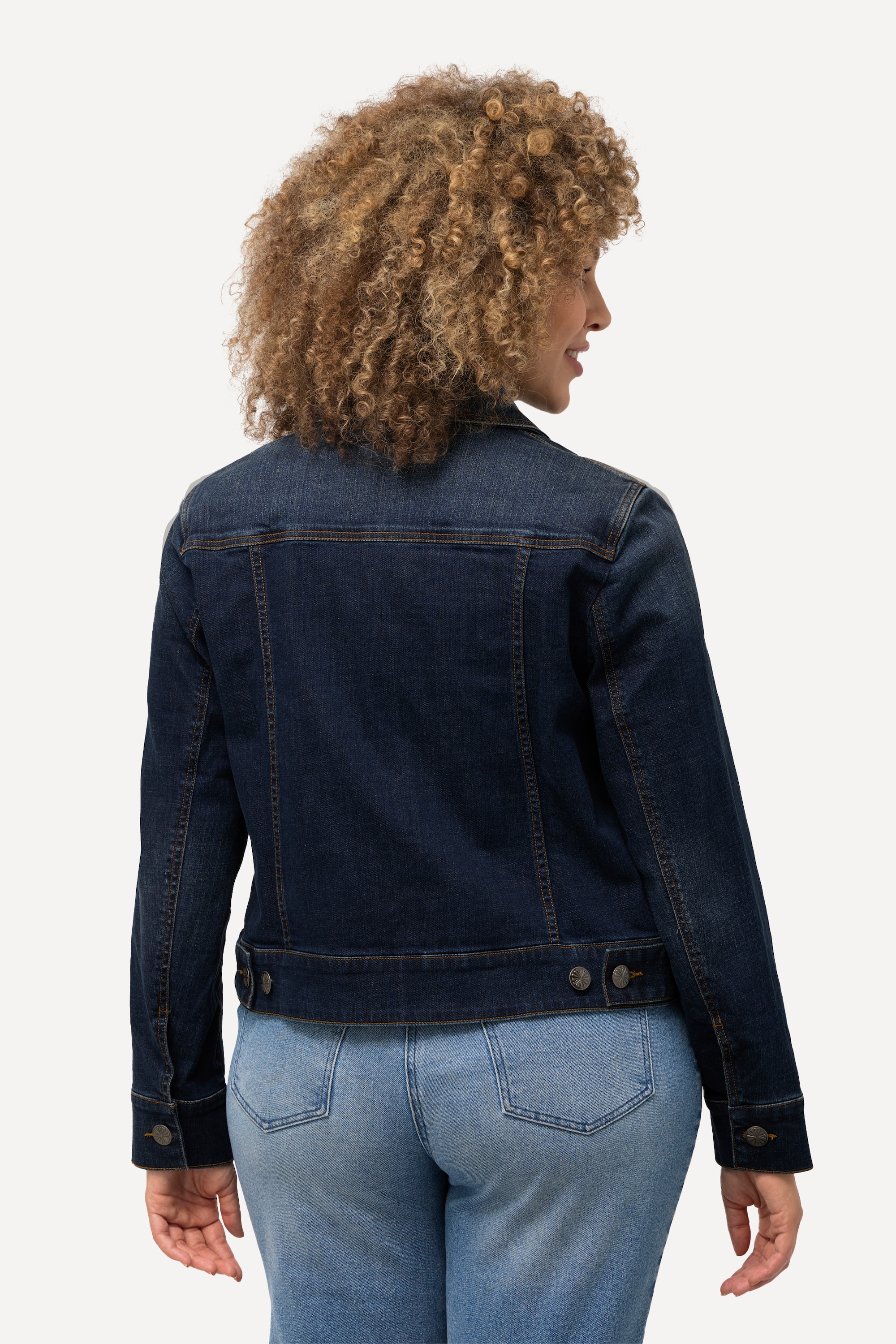 Ulla Popken Damen große Größen Jeansjacke Hemkragen Ziernähte