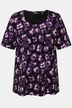 T-shirt, batikowy nadruk, trapezowy krój, dekolt w serce, rękaw 1/2