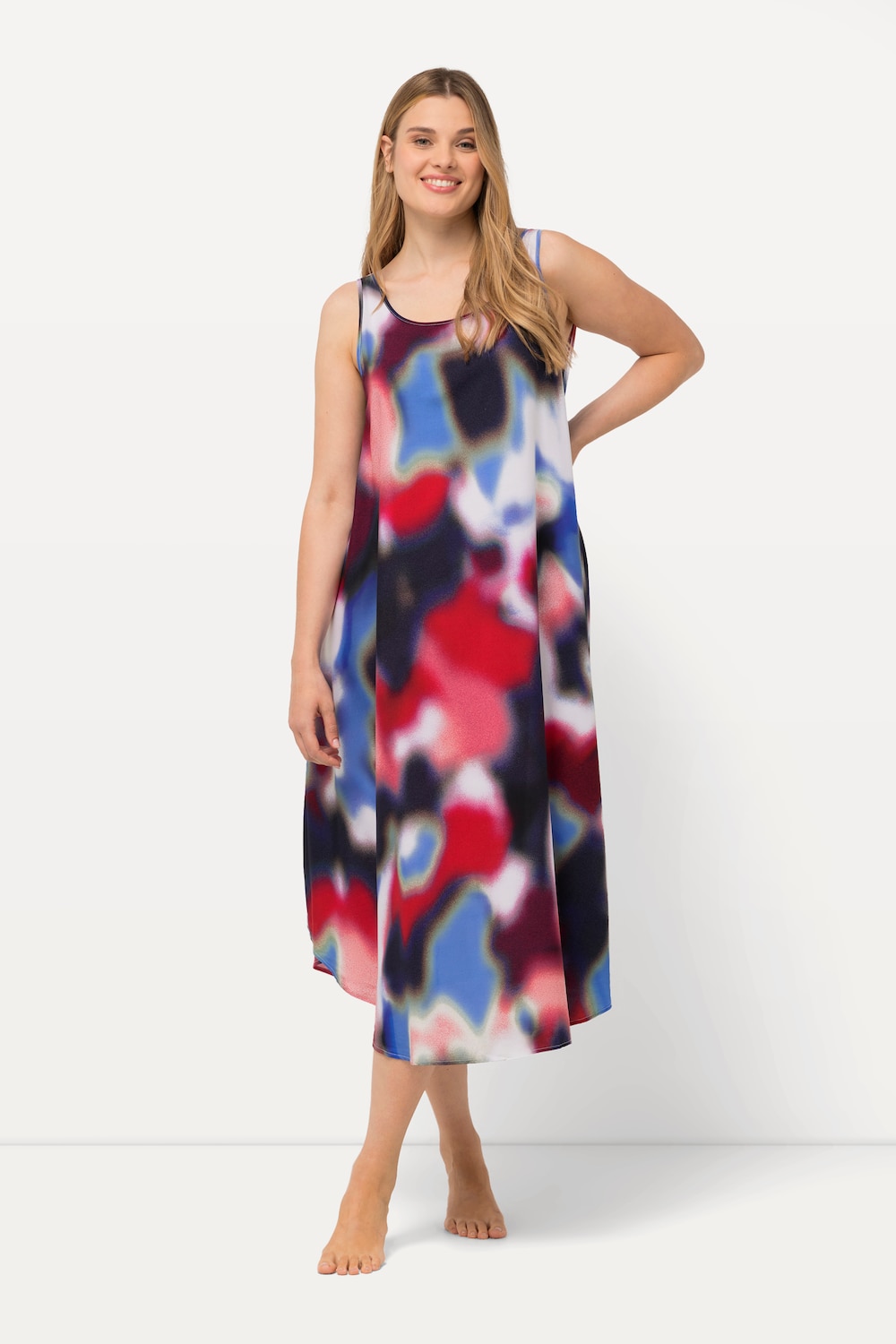 Grote Maten Midi-jurk, Dames, blauw, Maat: 46/48, Viscose, Ulla Popken