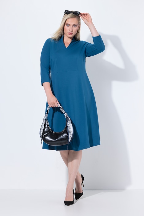 Punto-di-Roma-Kleid, A-Linie, V-Ausschnitt, 3/4-Arm