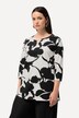 Bluzka, kwiaty, okrągły dekolt, łezka, rękaw 3/4