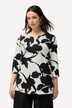 Bluzka, kwiaty, okrągły dekolt, łezka, rękaw 3/4