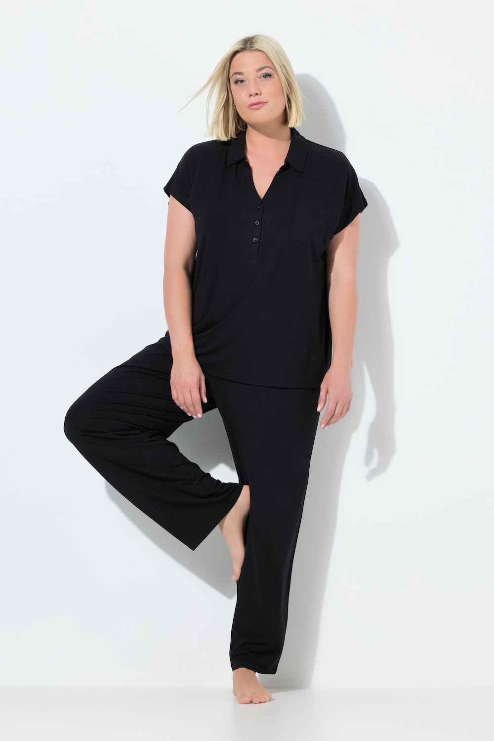 Pyjama, oversized, Zweiteiler, Hemdkragen, Halbarm