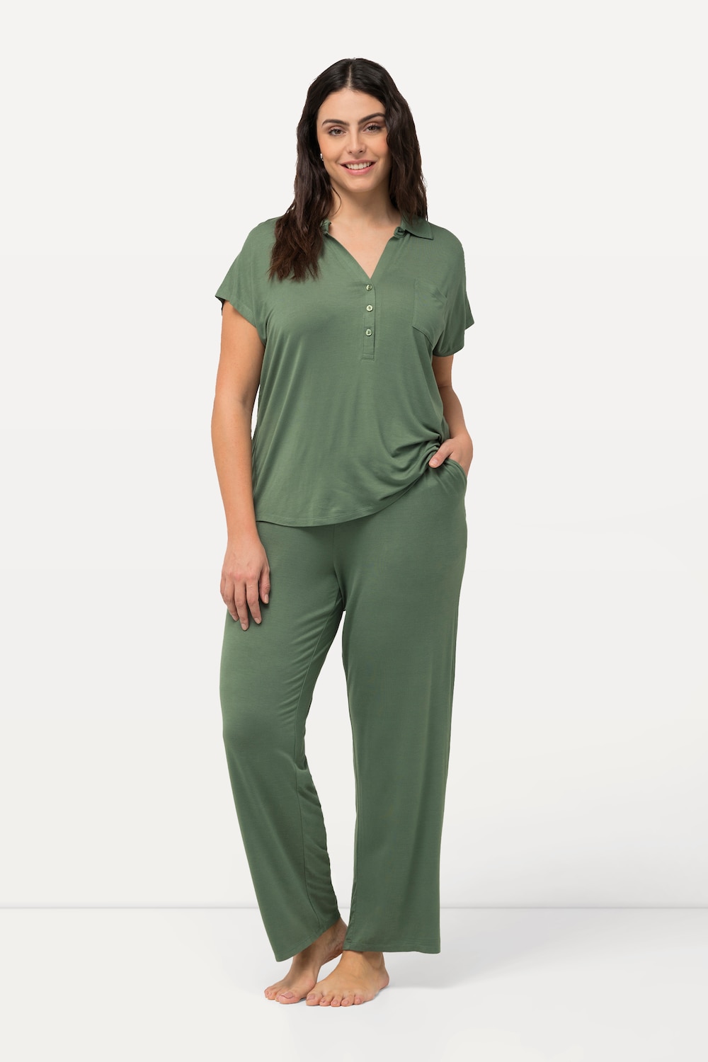 Grote Maten pyjama, Dames, groen, Maat: 54/56, Viscose, Ulla Popken