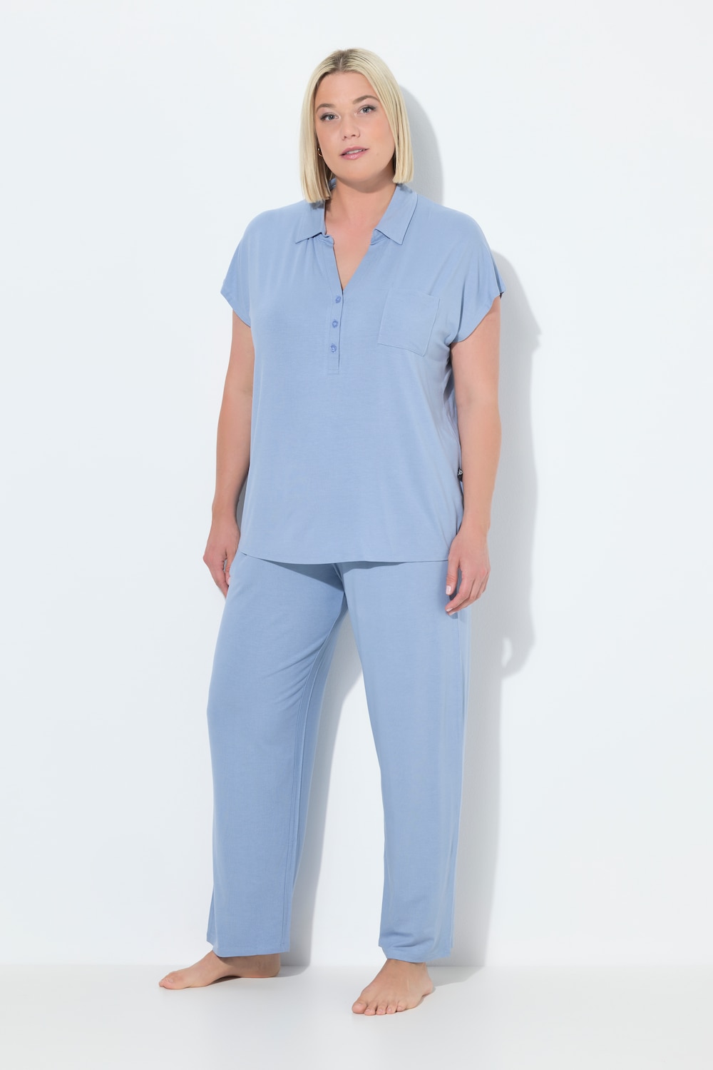 Große Größen Pyjama, Damen, blau, Größe: 46/48, Viskose, Ulla Popken