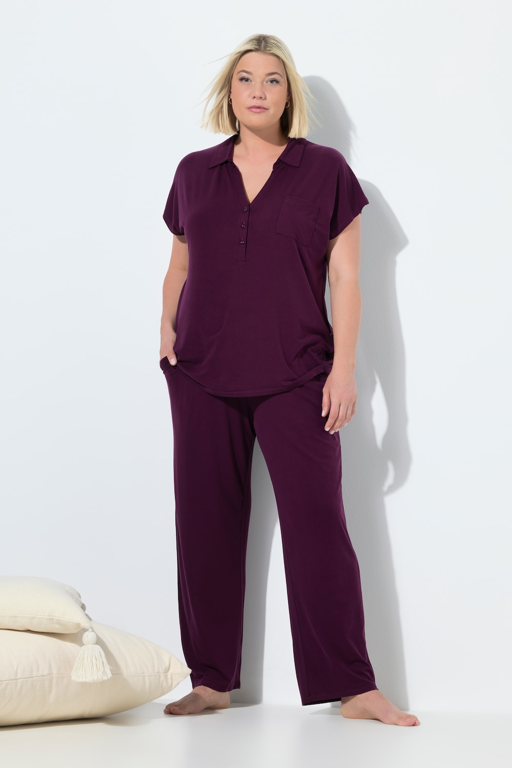 Pyjama, oversized, Zweiteiler, Hemdkragen, Halbarm