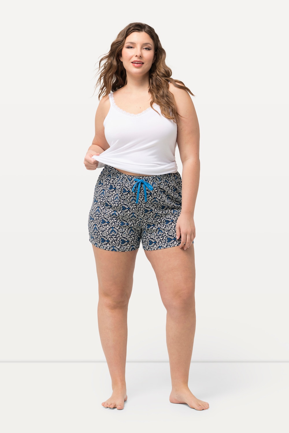 Grote Maten Slaapshorts, Dames, blauw, Maat: 50/52, Katoen, Ulla Popken