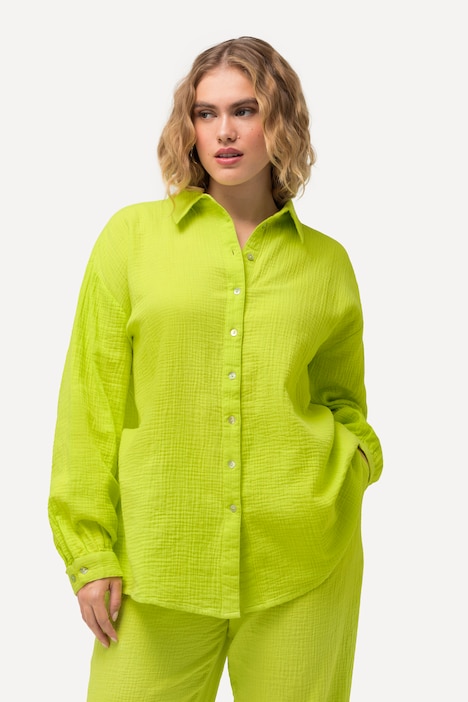 Mousseline overhemdblouse, oversized, overhemdkraag, lange mouwen