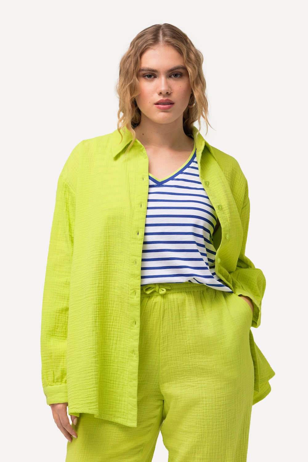 Grote Maten hemdblouse, Dames, groen, Maat: 42/44, Katoen, Ulla Popken