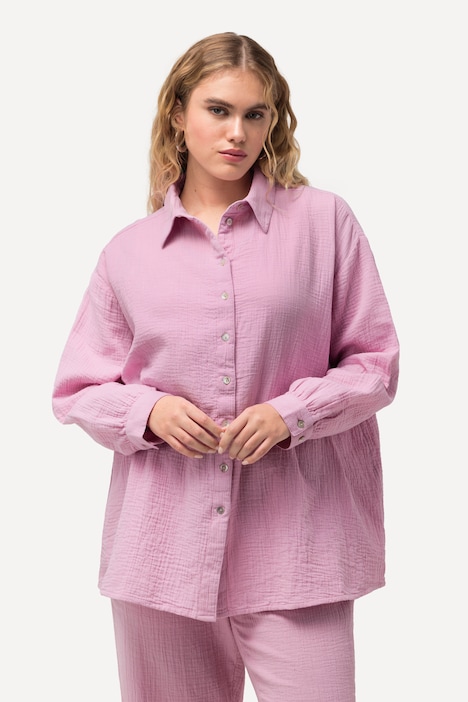 Camicia in mussola dal taglio oversize con collo da camicia e maniche lunghe