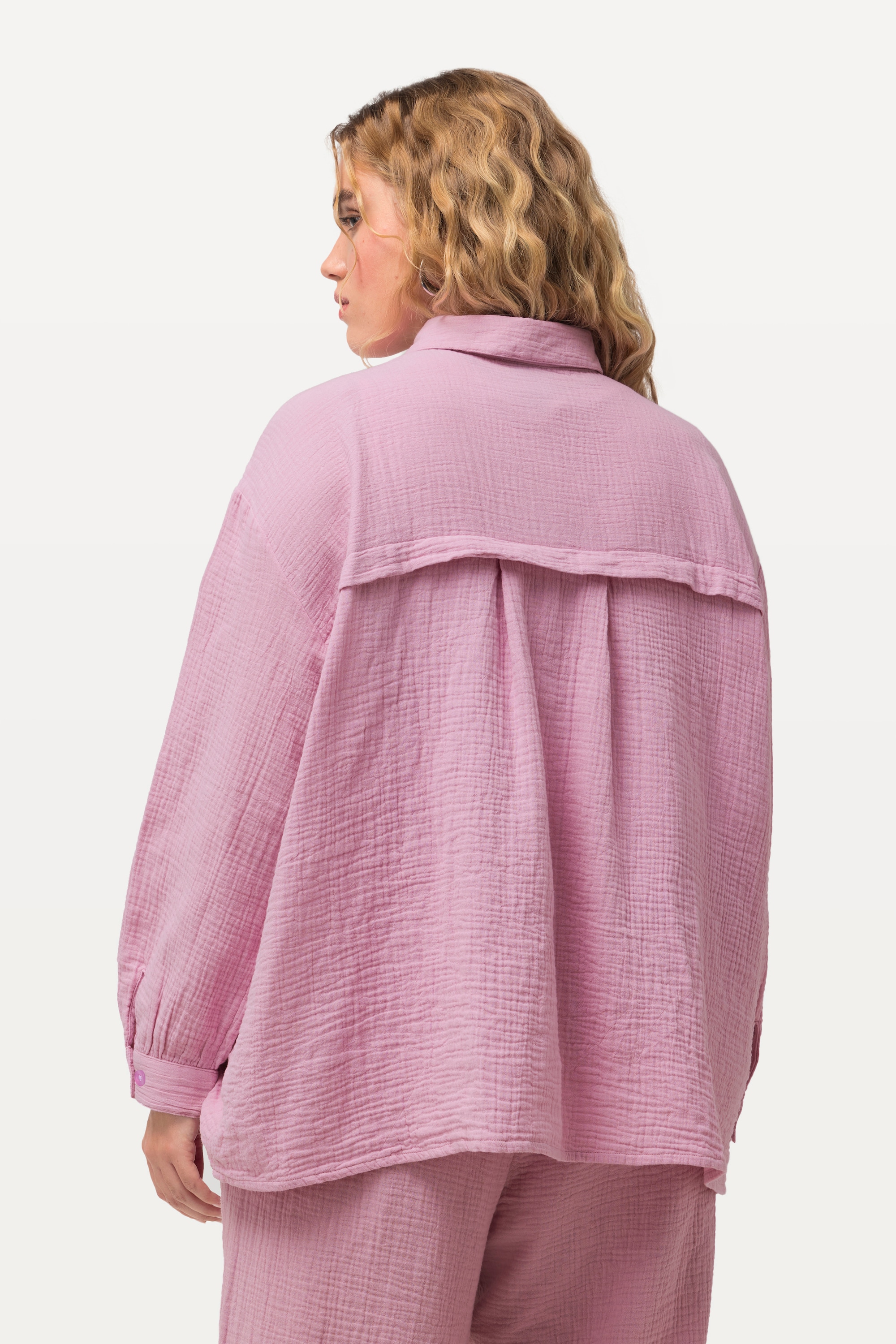 Ulla Popken Damen große Größen Musselin Hemdbluse Oversized Hemdkragen