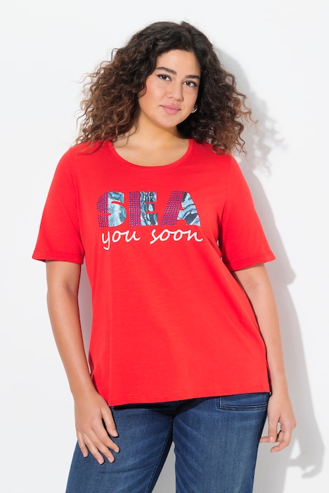 T-shirt classica con "Sea you soon", scollo a girocollo e mezze maniche